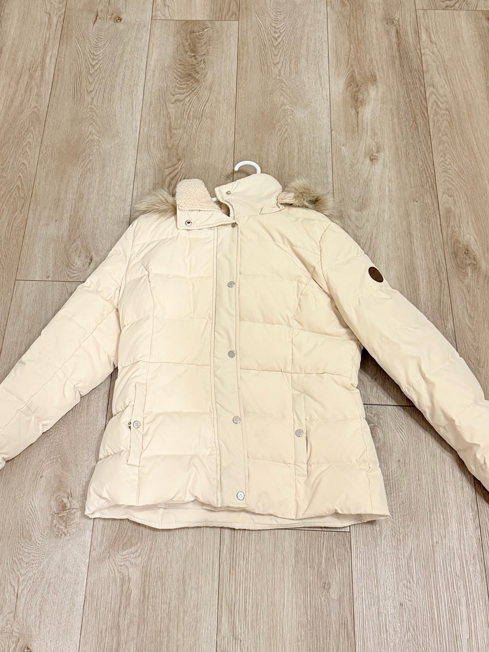 Ralph Lauren Cream Faux-Fur Trim Puffer Jacket